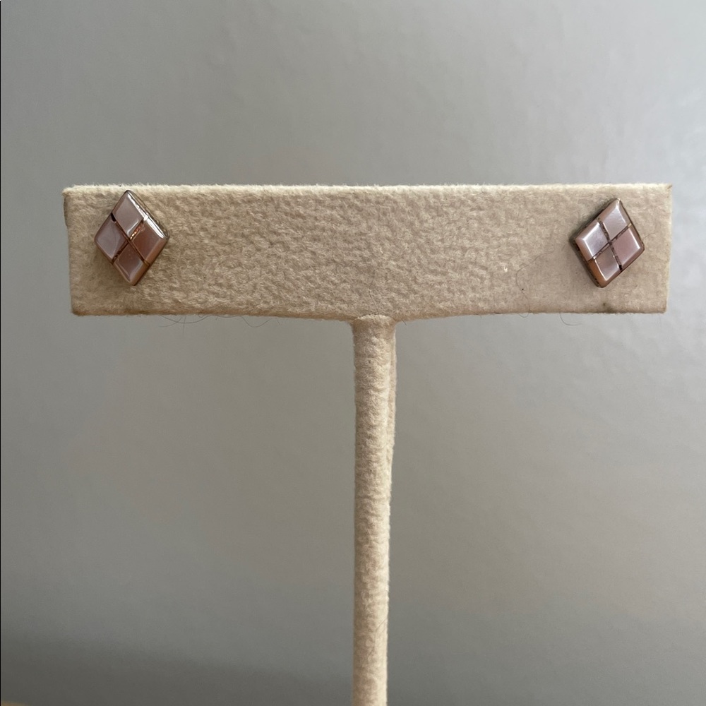 Vintage Sterling Silver Rhombus Shaped Mother of Pearl Stud Earrings Southwest